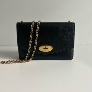 Black Leather Mulberry Lily Shoulder Bag Gold Hardware Convertible Crossbody